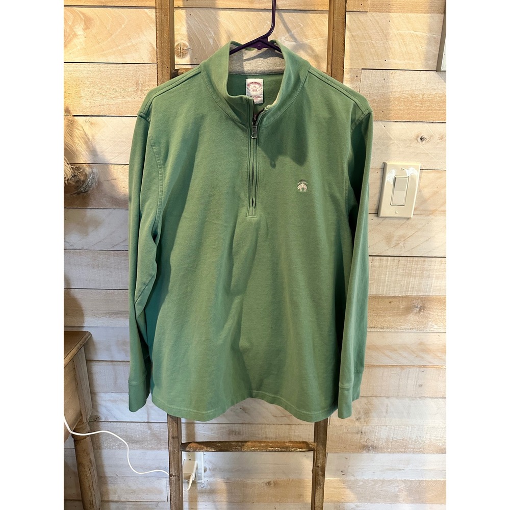Brooks Brothers 1818 Mens XL Green Cotton Quarter Zip Pullover Sweater Mock Neck